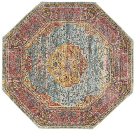 Light Blue 5' x 5' Baracoa Octagon Area Rug 100% Polypropylene Distressed Vintage Living Dining Room Office Traditional Carpet for Sale at Rug Engine
