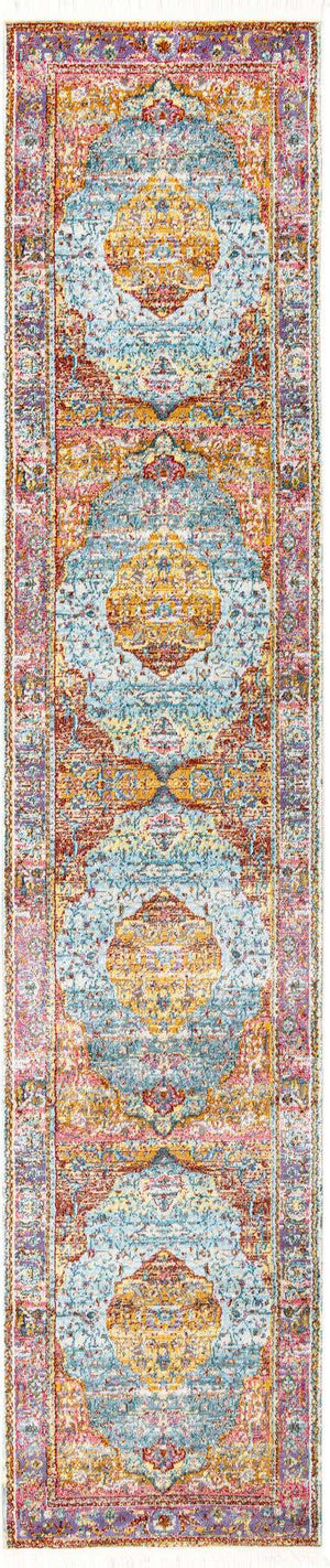 Light Blue 2' 7 x 12' Baracoa Runner Area Rug 100% Polypropylene Distressed Vintage Living Dining Room Office Traditional Carpet for Sale at Rug Engine