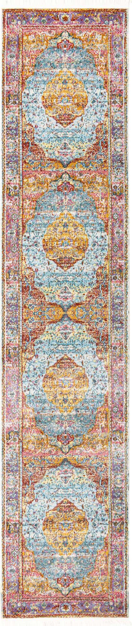 Light Blue 2' 7 x 12' Baracoa Runner Area Rug 100% Polypropylene Distressed Vintage Living Dining Room Office Traditional Carpet for Sale at Rug Engine