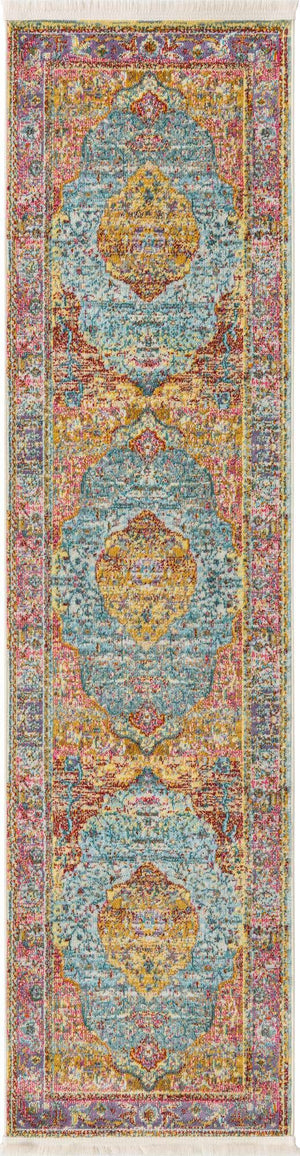 Light Blue 2' 2 x 8' Baracoa Runner Area Rug 100% Polypropylene Distressed Vintage Living Dining Room Office Traditional Carpet for Sale at Rug Engine