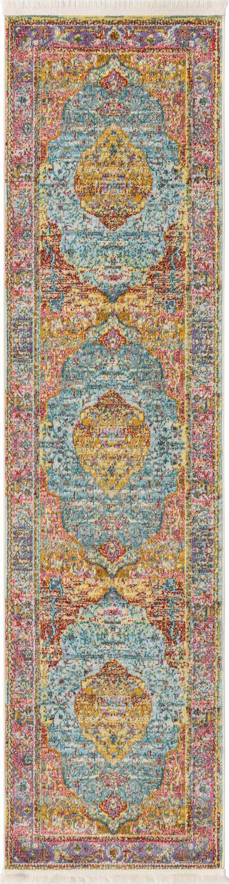 Light Blue 2' 2 x 8' Baracoa Runner Area Rug 100% Polypropylene Distressed Vintage Living Dining Room Office Traditional Carpet for Sale at Rug Engine