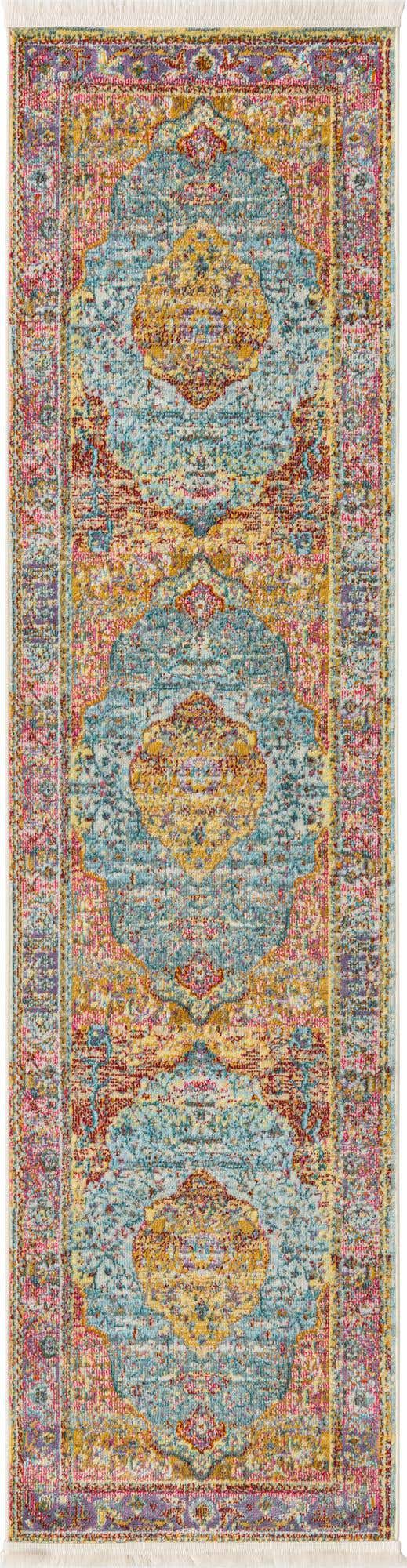 Light Blue 2' 2 x 8' Baracoa Runner Area Rug 100% Polypropylene Distressed Vintage Living Dining Room Office Traditional Carpet for Sale at Rug Engine