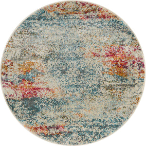 Cream 3' 3 x 3' 3 Baracoa Round Area Rug 100% Polypropylene Distressed Vintage Living Dining Room Office Traditional Carpet for Sale at Rug Engine