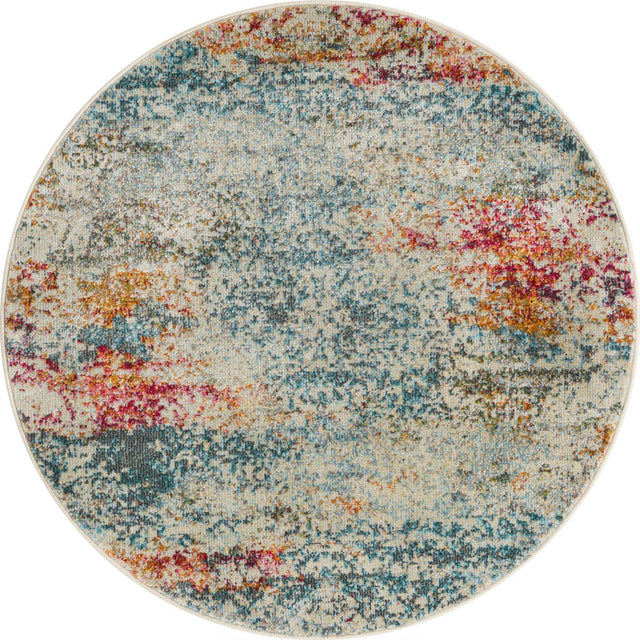 Cream 3' 3 x 3' 3 Baracoa Round Area Rug 100% Polypropylene Distressed Vintage Living Dining Room Office Traditional Carpet for Sale at Rug Engine
