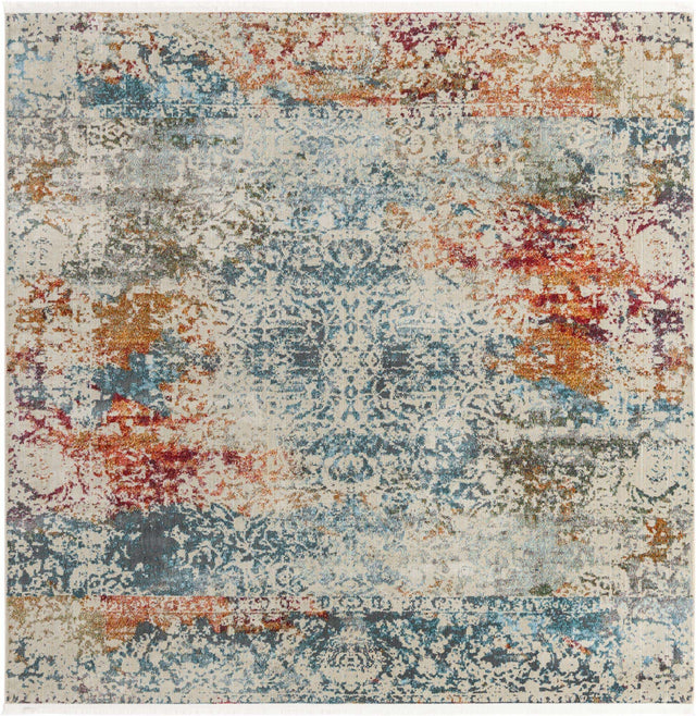 Cream 8' x 8' Baracoa Square Area Rug 100% Polypropylene Distressed Vintage Living Dining Room Office Traditional Carpet for Sale at Rug Engine