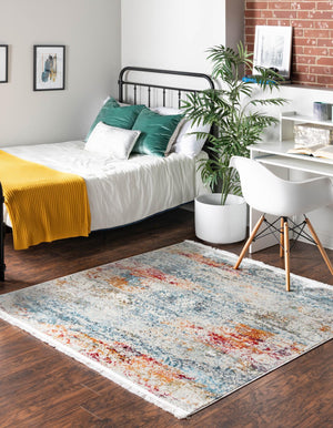 Cream 6' 1 x 6' 1 Baracoa Square Area Rug 100% Polypropylene Distressed Vintage Living Dining Room Office Traditional Carpet for Sale at Rug Engine