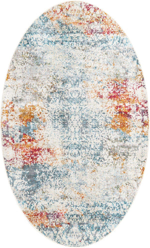 Cream 5' x 8' Baracoa Oval Area Rug 100% Polypropylene Distressed Vintage Living Dining Room Office Traditional Carpet for Sale at Rug Engine