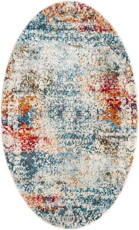 Cream 3' 3 x 5' 3 Baracoa Oval Area Rug 100% Polypropylene Distressed Vintage Living Dining Room Office Traditional Carpet for Sale at Rug Engine