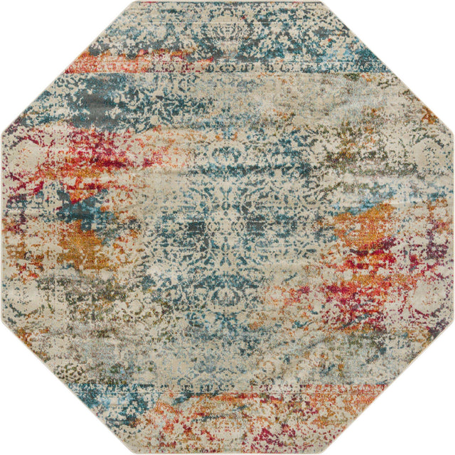 Cream 8' x 8' Baracoa Octagon Area Rug 100% Polypropylene Distressed Vintage Living Dining Room Office Traditional Carpet for Sale at Rug Engine