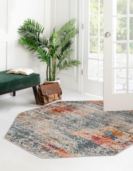 Cream 5' x 5' Baracoa Octagon Area Rug 100% Polypropylene Distressed Vintage Living Dining Room Office Traditional Carpet for Sale at Rug Engine
