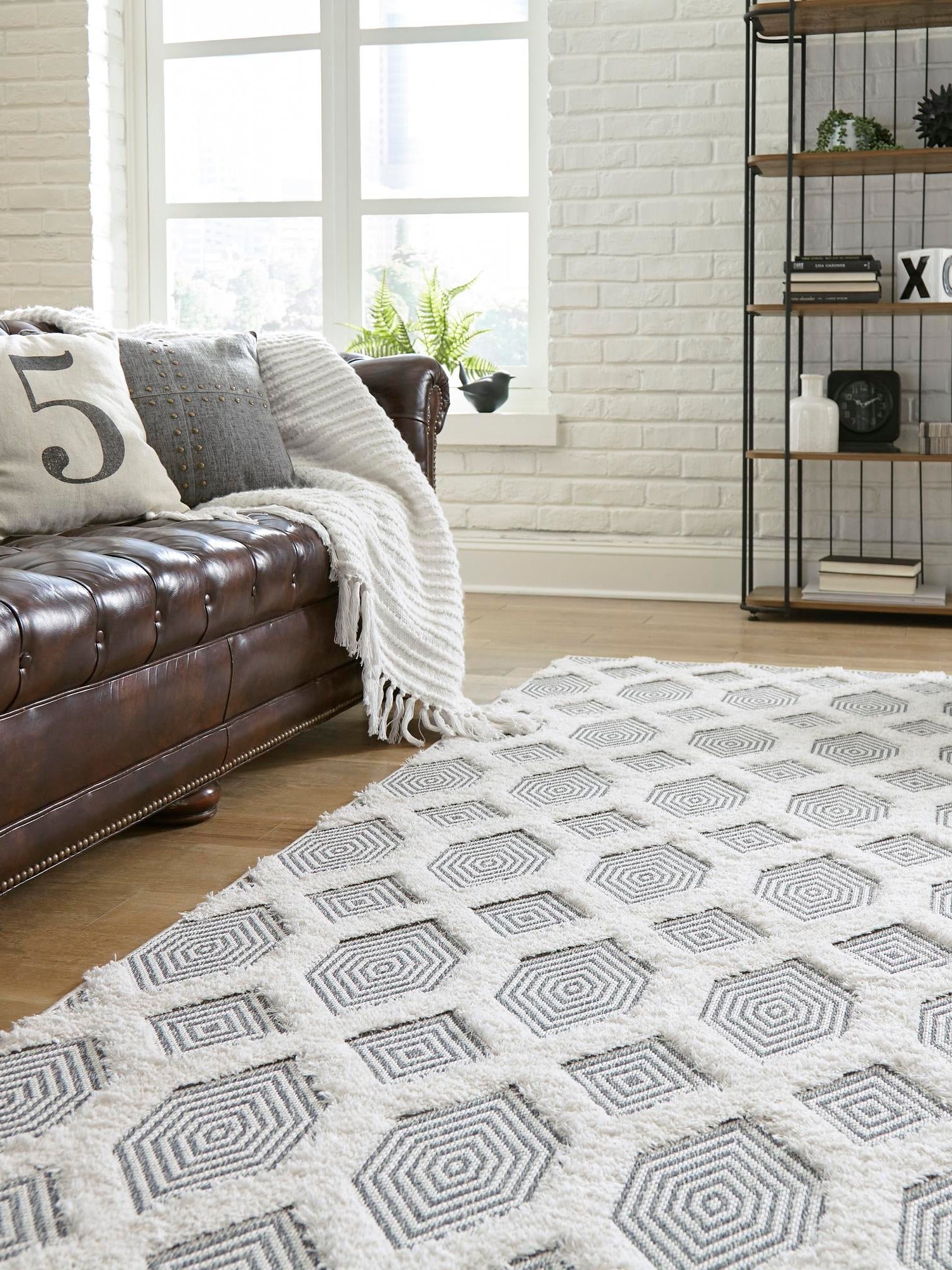 Anthracite Gray 4' 5 x 6' Sabrina Soto Casa Rectangle Area Rug 100% Cotton Geometric Pattern All Natural Material Eco Friendly Carpet for Sale at Rug Engine