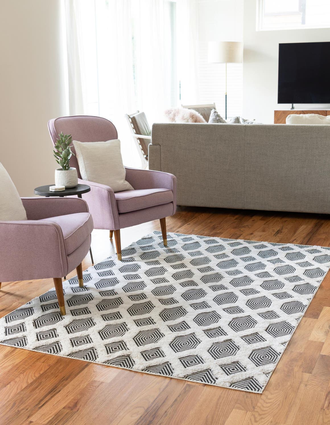 Black 4' 5 x 6' Sabrina Soto Casa Rectangle Area Rug 100% Cotton Geometric Pattern All Natural Material Eco Friendly Carpet for Sale at Rug Engine
