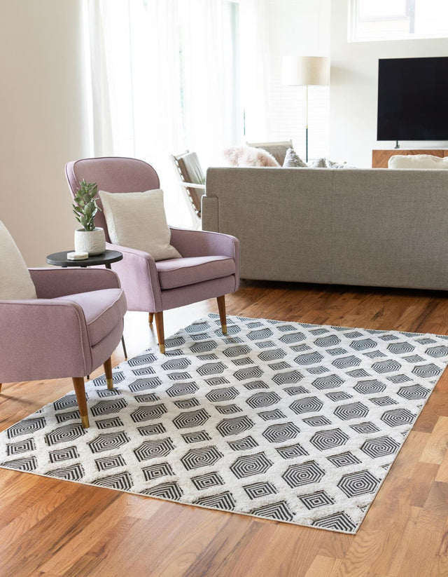 Black 4' 5 x 6' Sabrina Soto Casa Rectangle Area Rug 100% Cotton Geometric Pattern All Natural Material Eco Friendly Carpet for Sale at Rug Engine