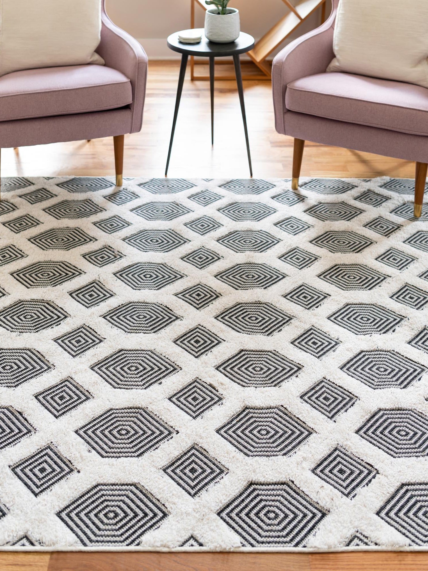 Black 2' 3 x 3' Sabrina Soto Casa Rectangle Area Rug 100% Cotton Geometric Pattern All Natural Material Eco Friendly Carpet for Sale at Rug Engine