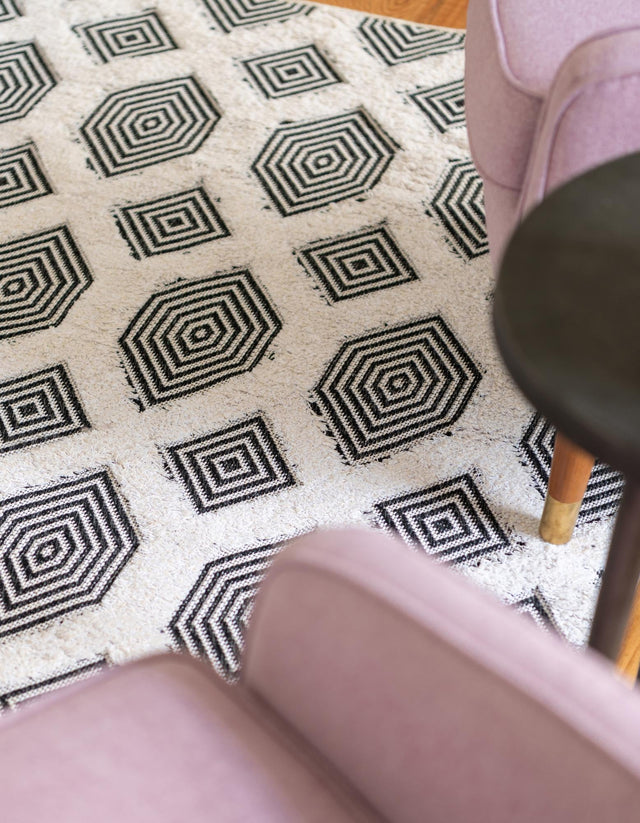 Black 8' 3 x 10' Sabrina Soto Casa Rectangle Area Rug 100% Cotton Geometric Pattern All Natural Material Eco Friendly Carpet for Sale at Rug Engine