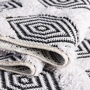 Black 6' 4 x 9' Sabrina Soto Casa Rectangle Area Rug 100% Cotton Geometric Pattern All Natural Material Eco Friendly Carpet for Sale at Rug Engine