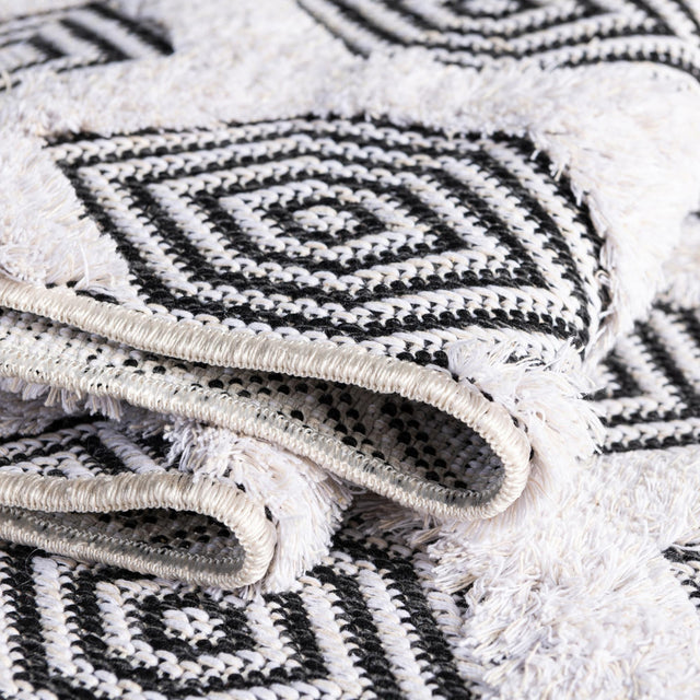 Black 2' 3 x 6' Sabrina Soto Casa Runner Area Rug 100% Cotton Geometric Pattern All Natural Material Eco Friendly Carpet for Sale at Rug Engine