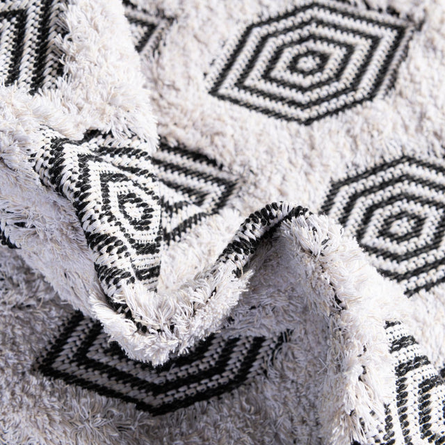 Black 2' 3 x 6' Sabrina Soto Casa Runner Area Rug 100% Cotton Geometric Pattern All Natural Material Eco Friendly Carpet for Sale at Rug Engine