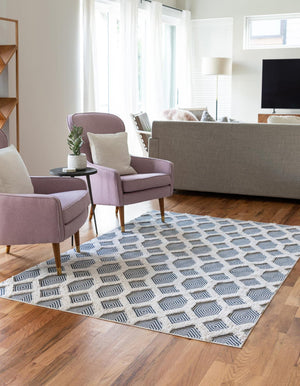 Navy Blue 5' 3 x 8' Sabrina Soto Casa Rectangle Area Rug 100% Cotton Geometric Pattern All Natural Material Eco Friendly Carpet for Sale at Rug Engine