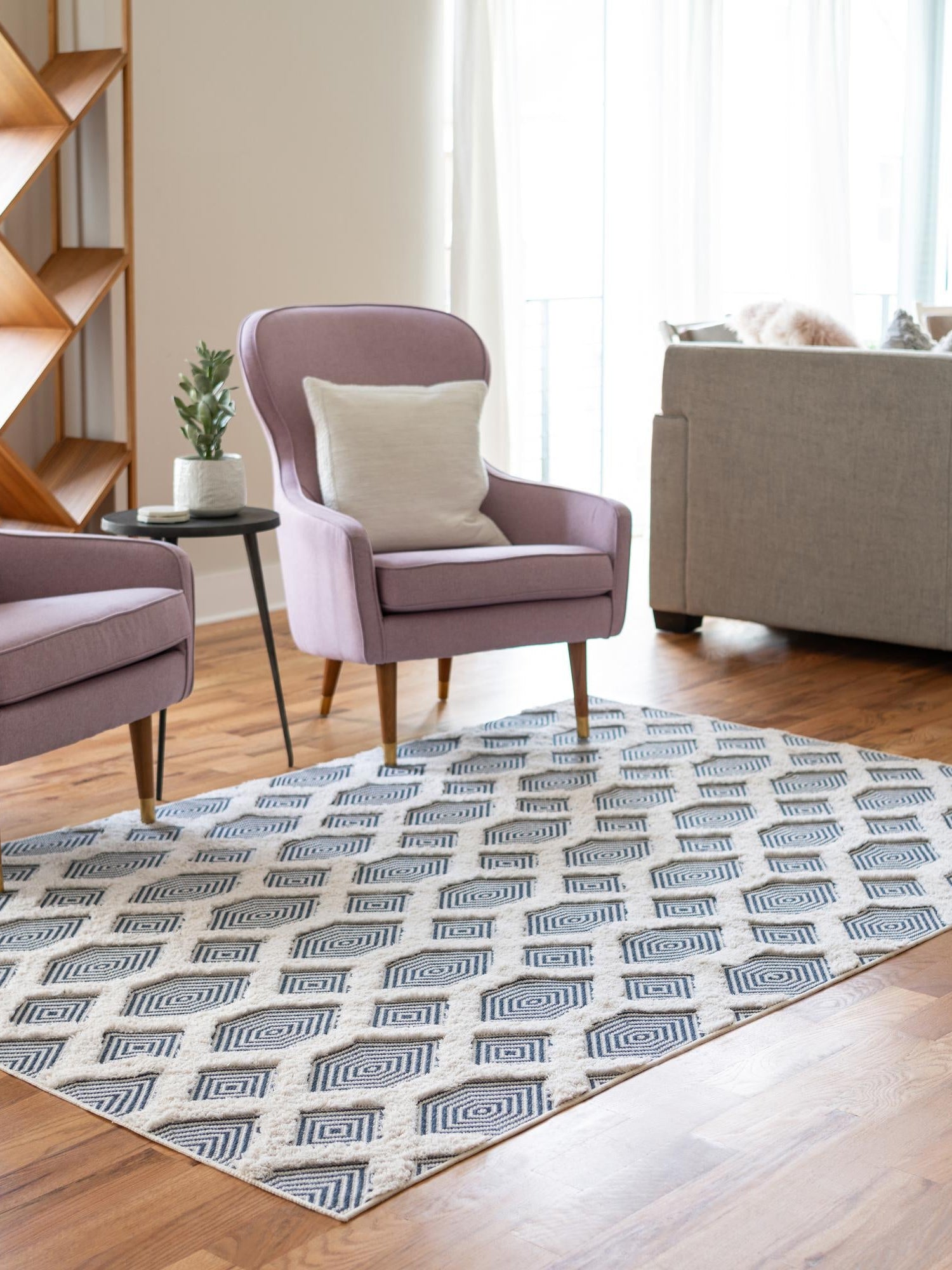 Navy Blue 6' 4 x 9' Sabrina Soto Casa Rectangle Area Rug 100% Cotton Geometric Pattern All Natural Material Eco Friendly Carpet for Sale at Rug Engine