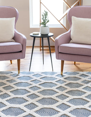 Navy Blue 8' 3 x 10' Sabrina Soto Casa Rectangle Area Rug 100% Cotton Geometric Pattern All Natural Material Eco Friendly Carpet for Sale at Rug Engine