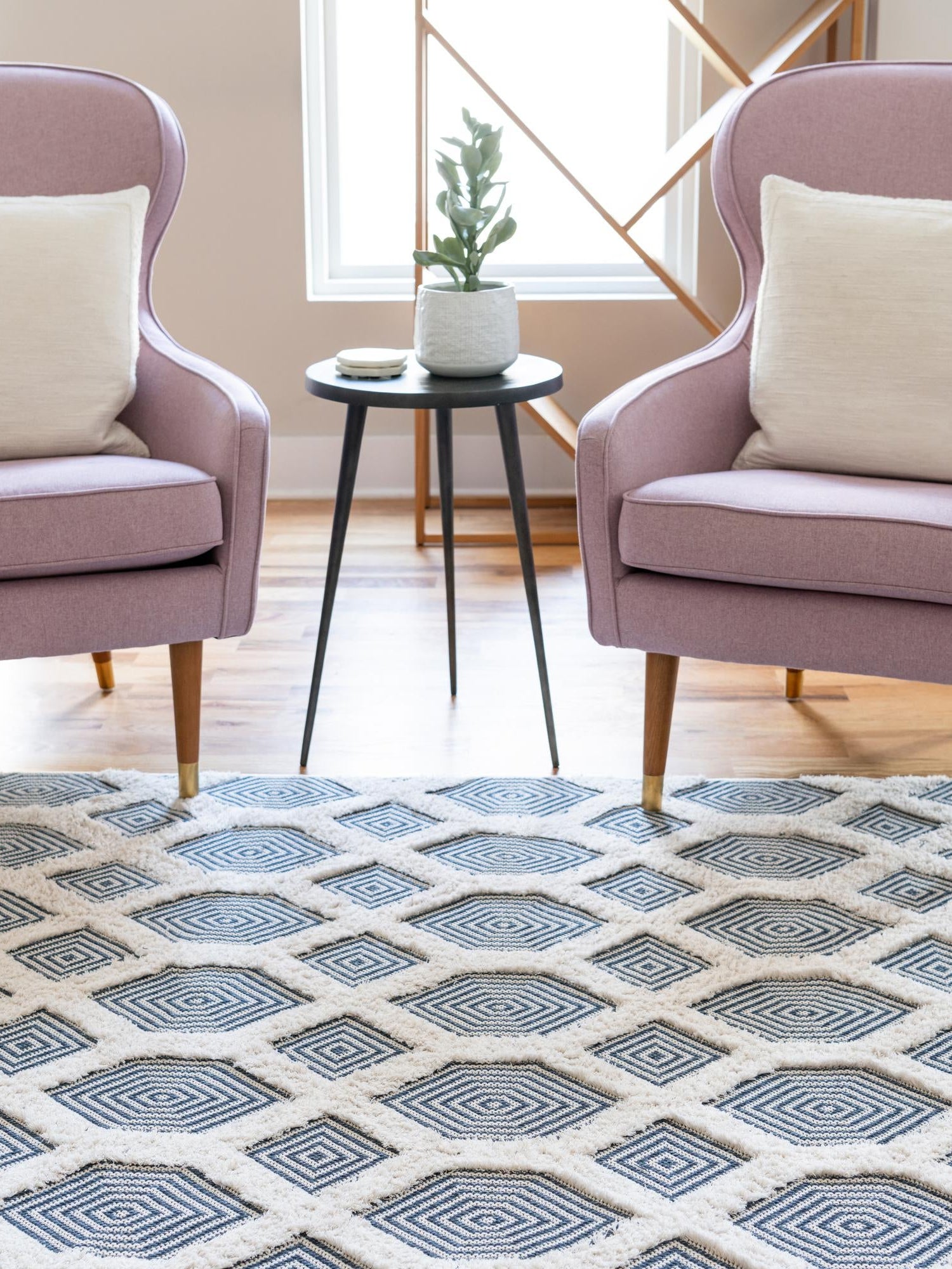 Navy Blue 2' 3 x 3' Sabrina Soto Casa Rectangle Area Rug 100% Cotton Geometric Pattern All Natural Material Eco Friendly Carpet for Sale at Rug Engine