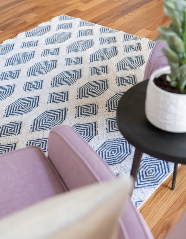 Navy Blue 4' 5 x 6' Sabrina Soto Casa Rectangle Area Rug 100% Cotton Geometric Pattern All Natural Material Eco Friendly Carpet for Sale at Rug Engine