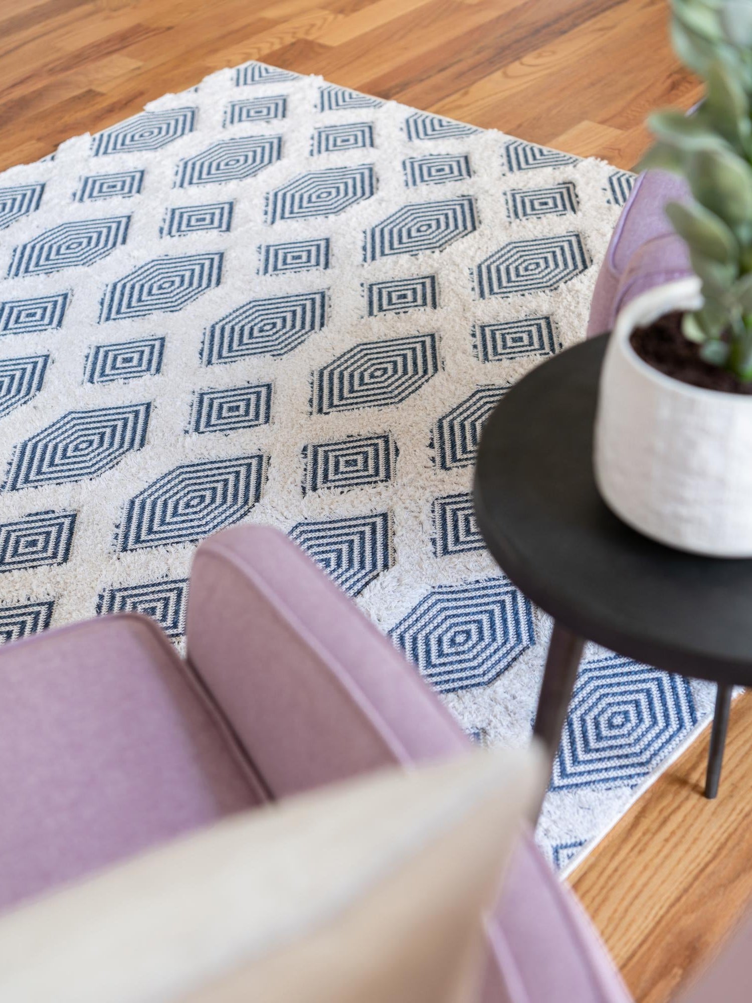 Navy Blue 6' 4 x 9' Sabrina Soto Casa Rectangle Area Rug 100% Cotton Geometric Pattern All Natural Material Eco Friendly Carpet for Sale at Rug Engine