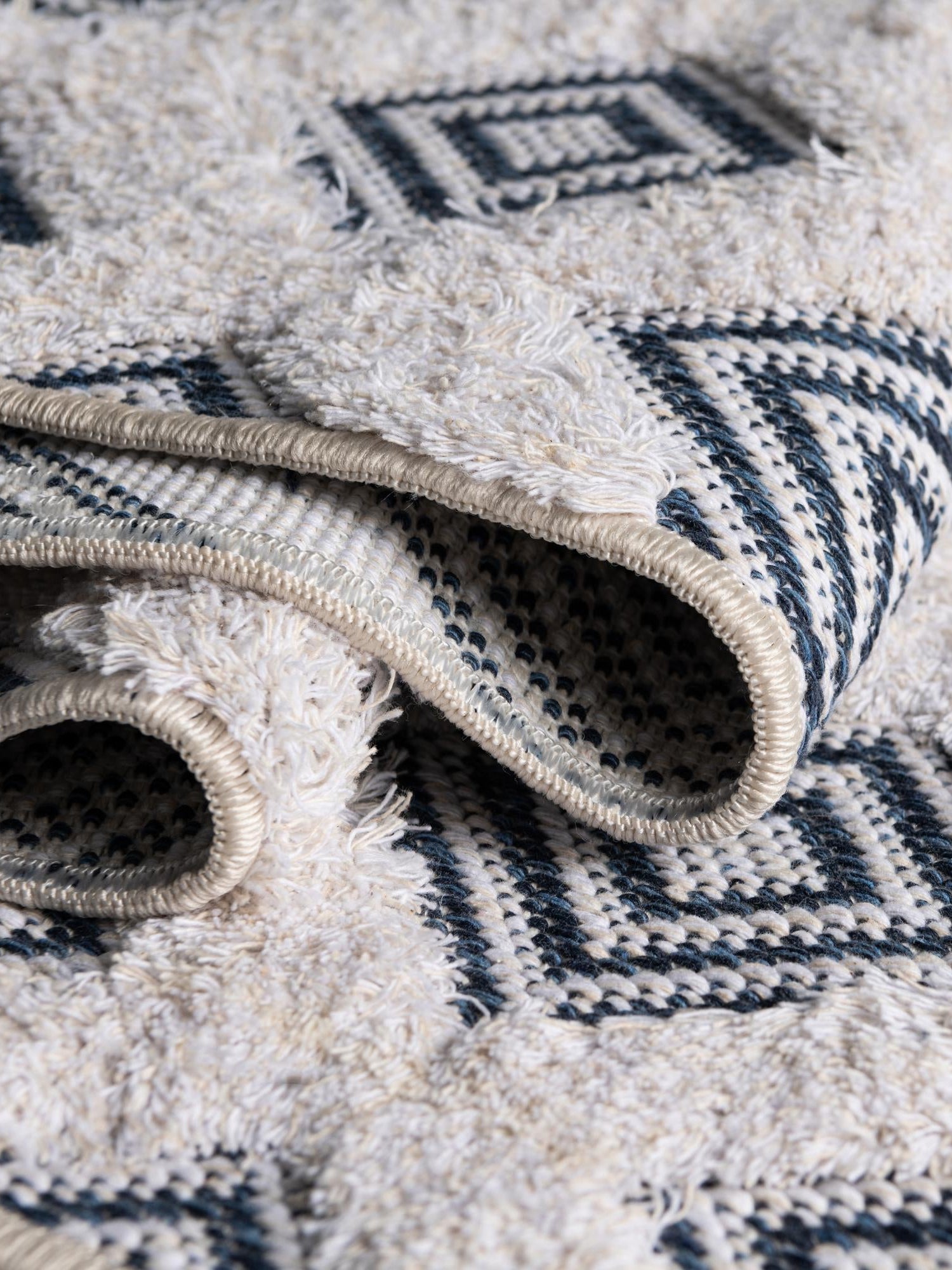 Navy Blue 2' 3 x 3' Sabrina Soto Casa Rectangle Area Rug 100% Cotton Geometric Pattern All Natural Material Eco Friendly Carpet for Sale at Rug Engine