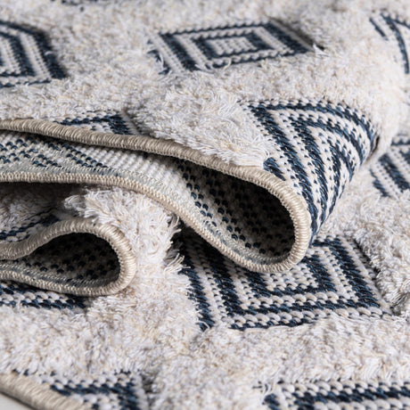 Navy Blue 2' 3 x 3' Sabrina Soto Casa Rectangle Area Rug 100% Cotton Geometric Pattern All Natural Material Eco Friendly Carpet for Sale at Rug Engine