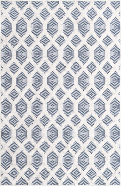 Navy Blue 5' 3 x 8' Sabrina Soto Casa Rectangle Area Rug 100% Cotton Geometric Pattern All Natural Material Eco Friendly Carpet for Sale at Rug Engine