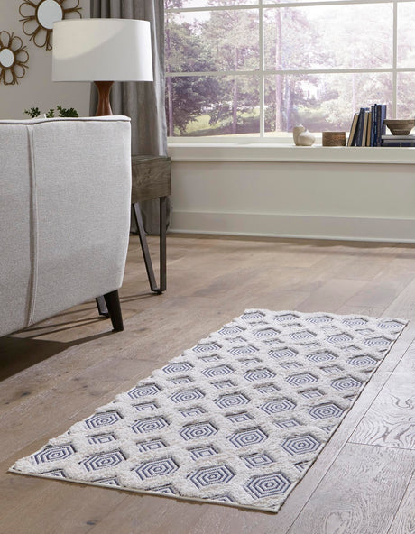 Navy Blue 2' 7 x 12' Sabrina Soto Casa Runner Area Rug 100% Cotton Geometric Pattern All Natural Material Eco Friendly Carpet for Sale at Rug Engine