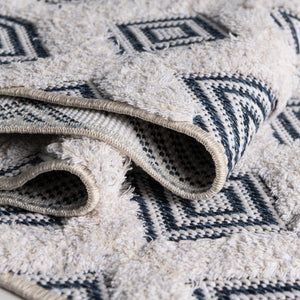 Navy Blue 2' 3 x 6' Sabrina Soto Casa Runner Area Rug 100% Cotton Geometric Pattern All Natural Material Eco Friendly Carpet for Sale at Rug Engine