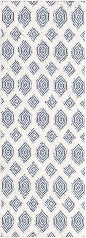Navy Blue 2' 3 x 6' Sabrina Soto Casa Runner Area Rug 100% Cotton Geometric Pattern All Natural Material Eco Friendly Carpet for Sale at Rug Engine