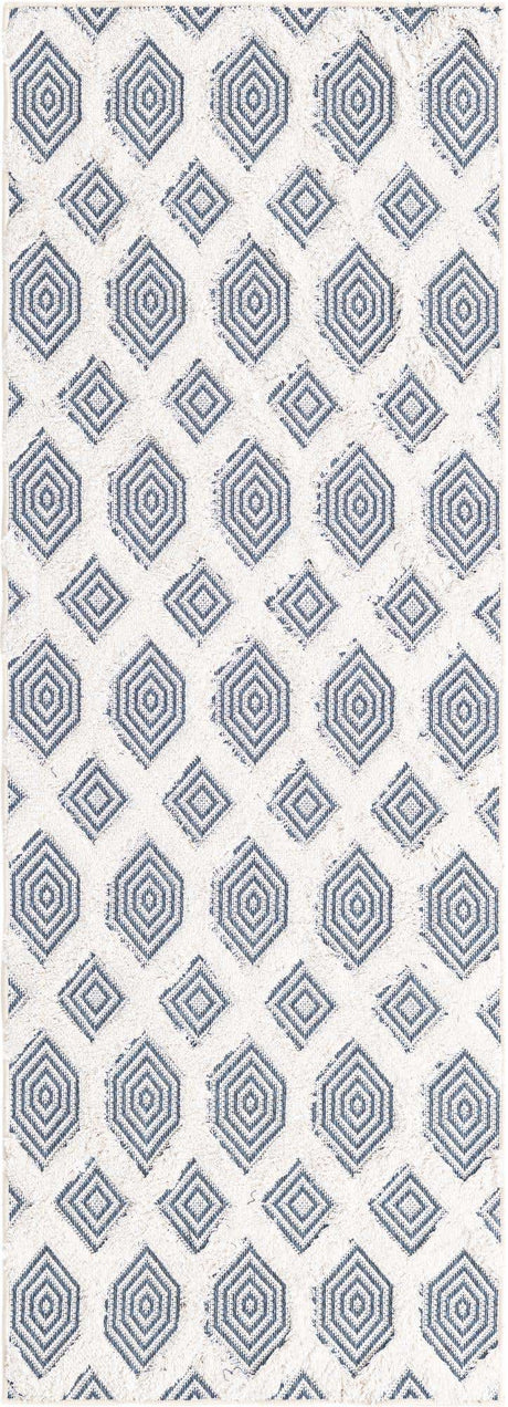 Navy Blue 2' 3 x 6' Sabrina Soto Casa Runner Area Rug 100% Cotton Geometric Pattern All Natural Material Eco Friendly Carpet for Sale at Rug Engine