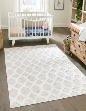 Beige 9' 10 x 12' Sabrina Soto Casa Rectangle Area Rug 100% Cotton Geometric Pattern All Natural Material Eco Friendly Carpet for Sale at Rug Engine