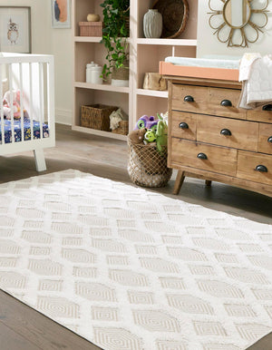 Beige 9' 10 x 12' Sabrina Soto Casa Rectangle Area Rug 100% Cotton Geometric Pattern All Natural Material Eco Friendly Carpet for Sale at Rug Engine