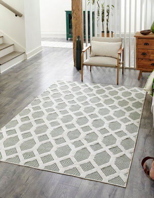 Green 4' 5 x 6' Sabrina Soto Casa Rectangle Area Rug 100% Cotton Geometric Pattern All Natural Material Eco Friendly Carpet for Sale at Rug Engine