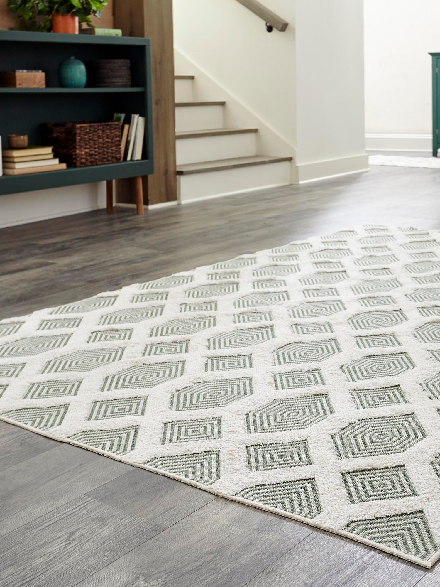 Green 4' 5 x 6' Sabrina Soto Casa Rectangle Area Rug 100% Cotton Geometric Pattern All Natural Material Eco Friendly Carpet for Sale at Rug Engine