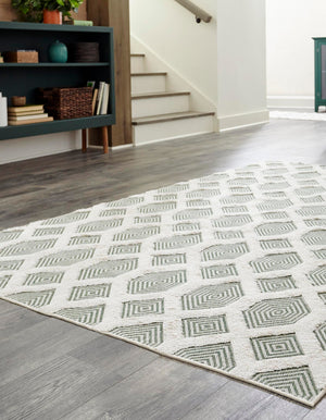 Green 4' 5 x 6' Sabrina Soto Casa Rectangle Area Rug 100% Cotton Geometric Pattern All Natural Material Eco Friendly Carpet for Sale at Rug Engine