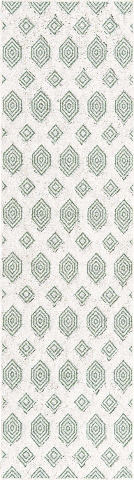 Green 2' 3 x 8' Sabrina Soto Casa Runner Area Rug 100% Cotton Geometric Pattern All Natural Material Eco Friendly Carpet for Sale at Rug Engine
