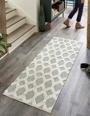 Green 2' 7 x 12' Sabrina Soto Casa Runner Area Rug 100% Cotton Geometric Pattern All Natural Material Eco Friendly Carpet for Sale at Rug Engine