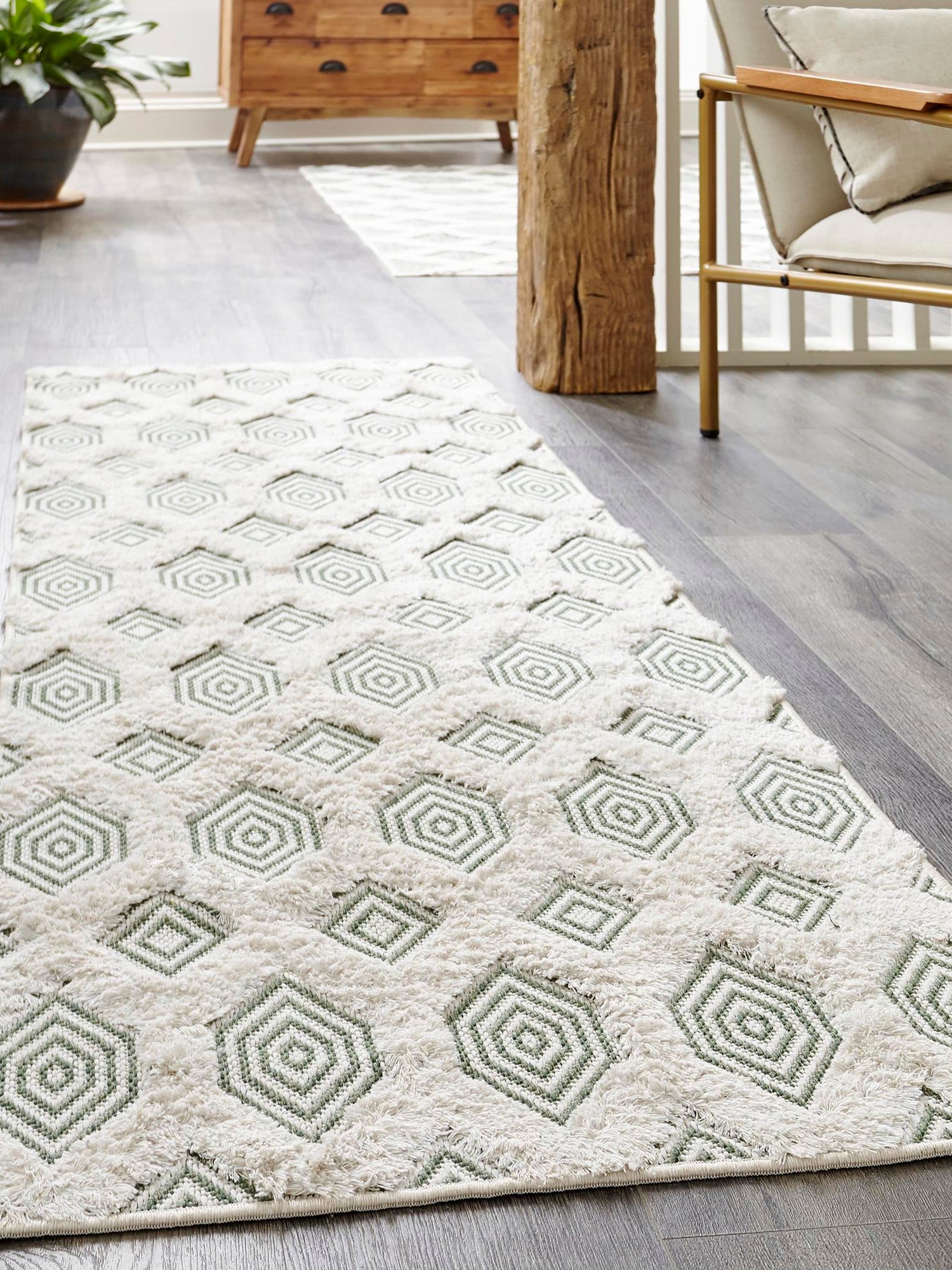 Green 2' 7 x 12' Sabrina Soto Casa Runner Area Rug 100% Cotton Geometric Pattern All Natural Material Eco Friendly Carpet for Sale at Rug Engine