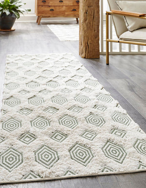 Green 2' 7 x 12' Sabrina Soto Casa Runner Area Rug 100% Cotton Geometric Pattern All Natural Material Eco Friendly Carpet for Sale at Rug Engine