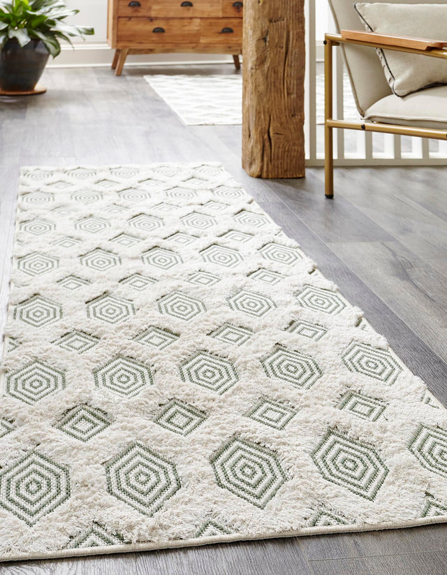 Green 2' 7 x 12' Sabrina Soto Casa Runner Area Rug 100% Cotton Geometric Pattern All Natural Material Eco Friendly Carpet for Sale at Rug Engine
