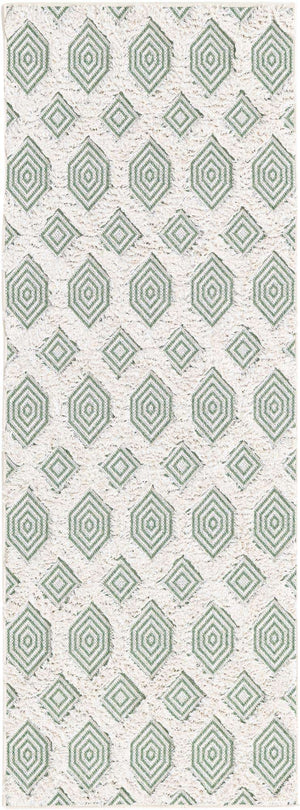 Green 2' 3 x 6' Sabrina Soto Casa Runner Area Rug 100% Cotton Geometric Pattern All Natural Material Eco Friendly Carpet for Sale at Rug Engine