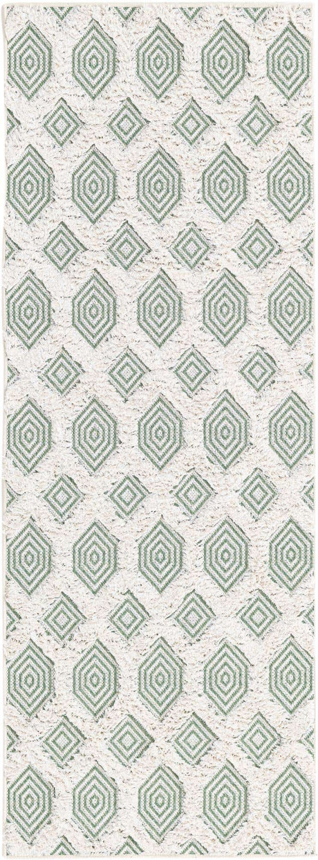 Green 2' 3 x 6' Sabrina Soto Casa Runner Area Rug 100% Cotton Geometric Pattern All Natural Material Eco Friendly Carpet for Sale at Rug Engine