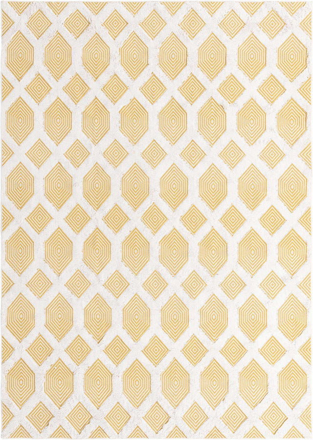 Yellow 6' 4 x 9' Sabrina Soto Casa Rectangle Area Rug 100% Cotton Geometric Pattern All Natural Material Eco Friendly Carpet for Sale at Rug Engine