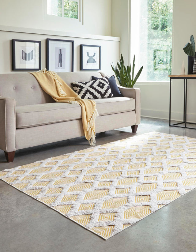 Yellow 6' 4 x 9' Sabrina Soto Casa Rectangle Area Rug 100% Cotton Geometric Pattern All Natural Material Eco Friendly Carpet for Sale at Rug Engine