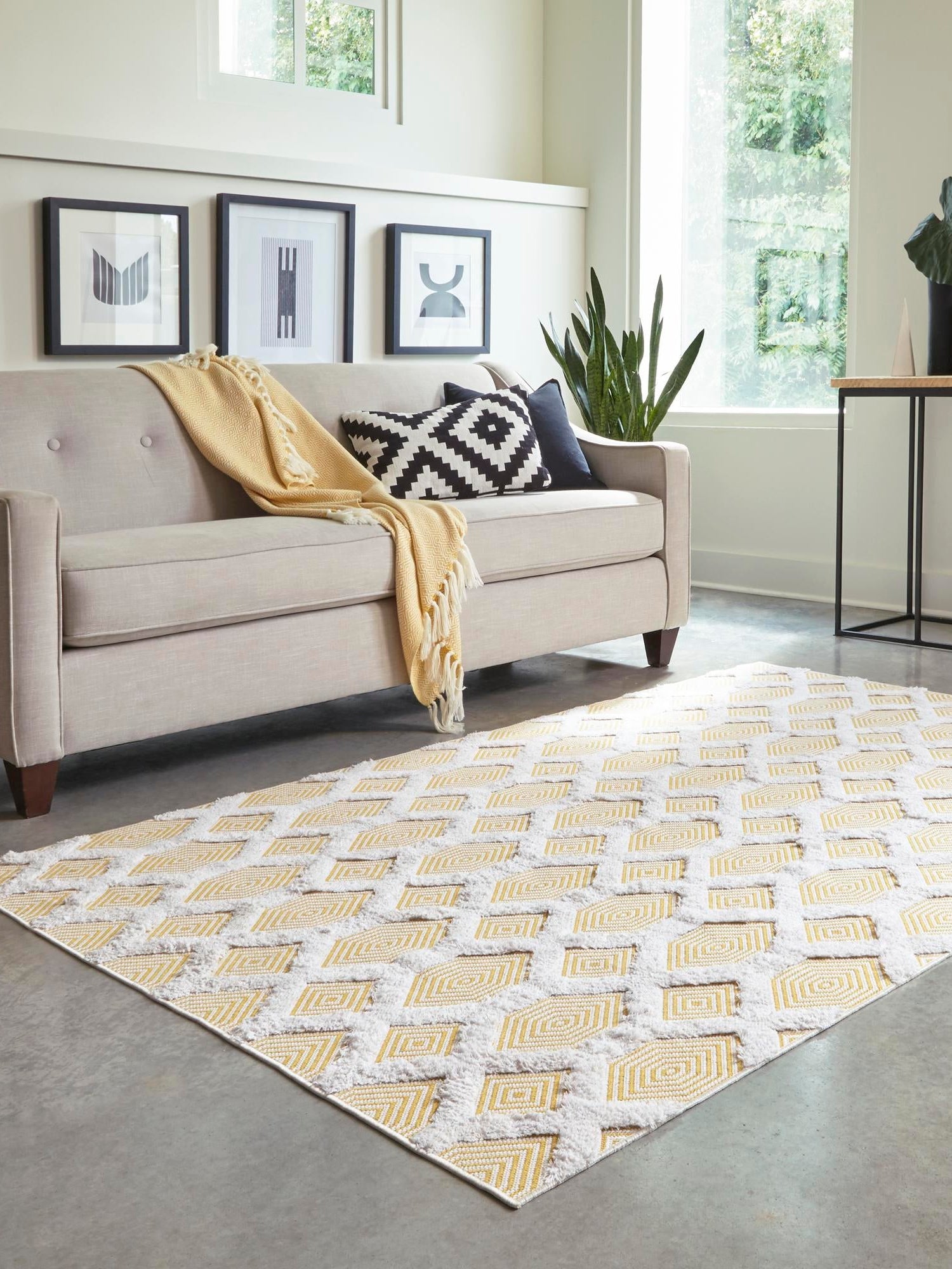 Yellow 9' 10 x 12' Sabrina Soto Casa Rectangle Area Rug 100% Cotton Geometric Pattern All Natural Material Eco Friendly Carpet for Sale at Rug Engine